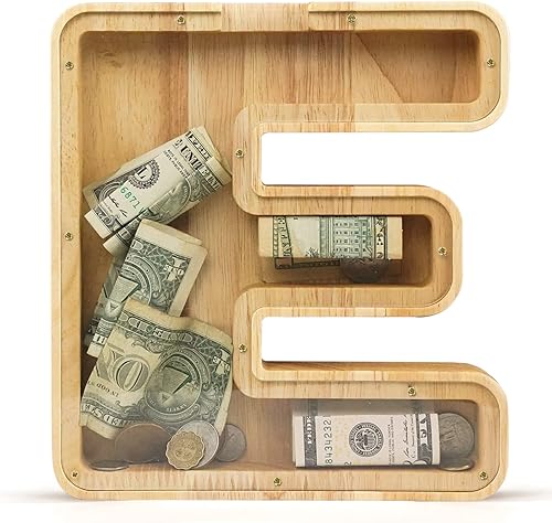 WOOD CITY Alcancía con letras para adultos, niños y niñas, de madera de 9 pulgadas, caja de dinero personalizada, nombre personalizado, regalo