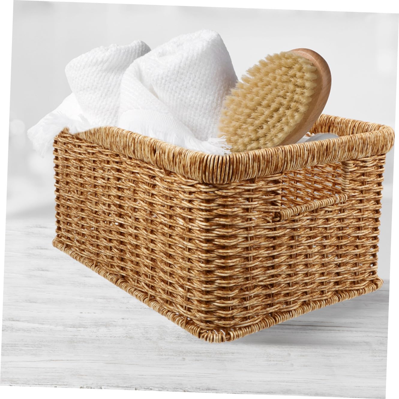 MAGICLULU Cesta de Almacenamiento de Plástico, Cesta para Ropa Sucia, Gran Capacidad, 34cm, Marrón, Adecuado para Lavandería y Cocina