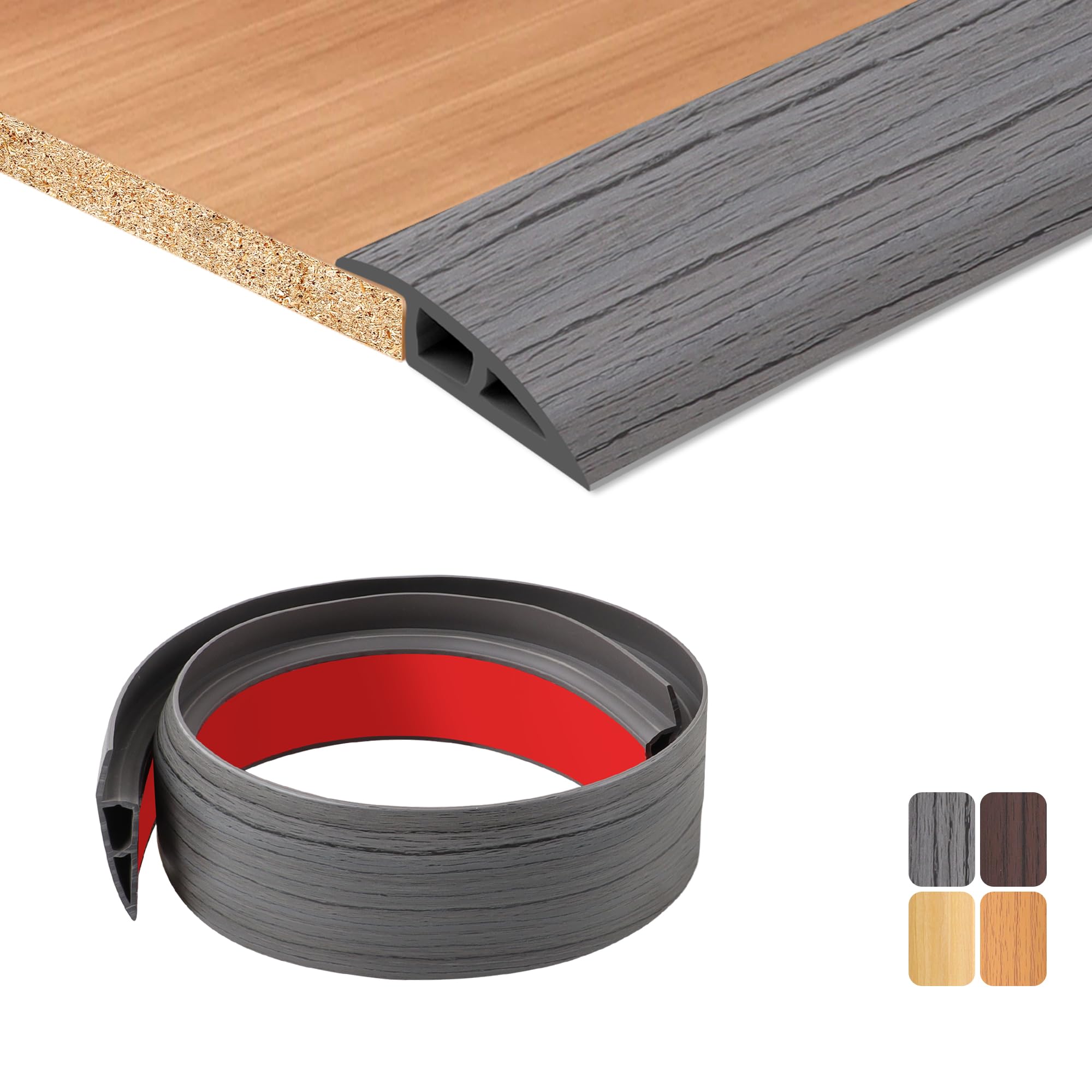Tecdw Dark Gray Wood Grain 100X7cm Transition Strip Self-Adhesive, Flexible Threshold Strip Non-Slip，Pvc Door Threshold Strip For Covering Doorways Tile Carpet To Tile (Dark Gray Wood Grain）