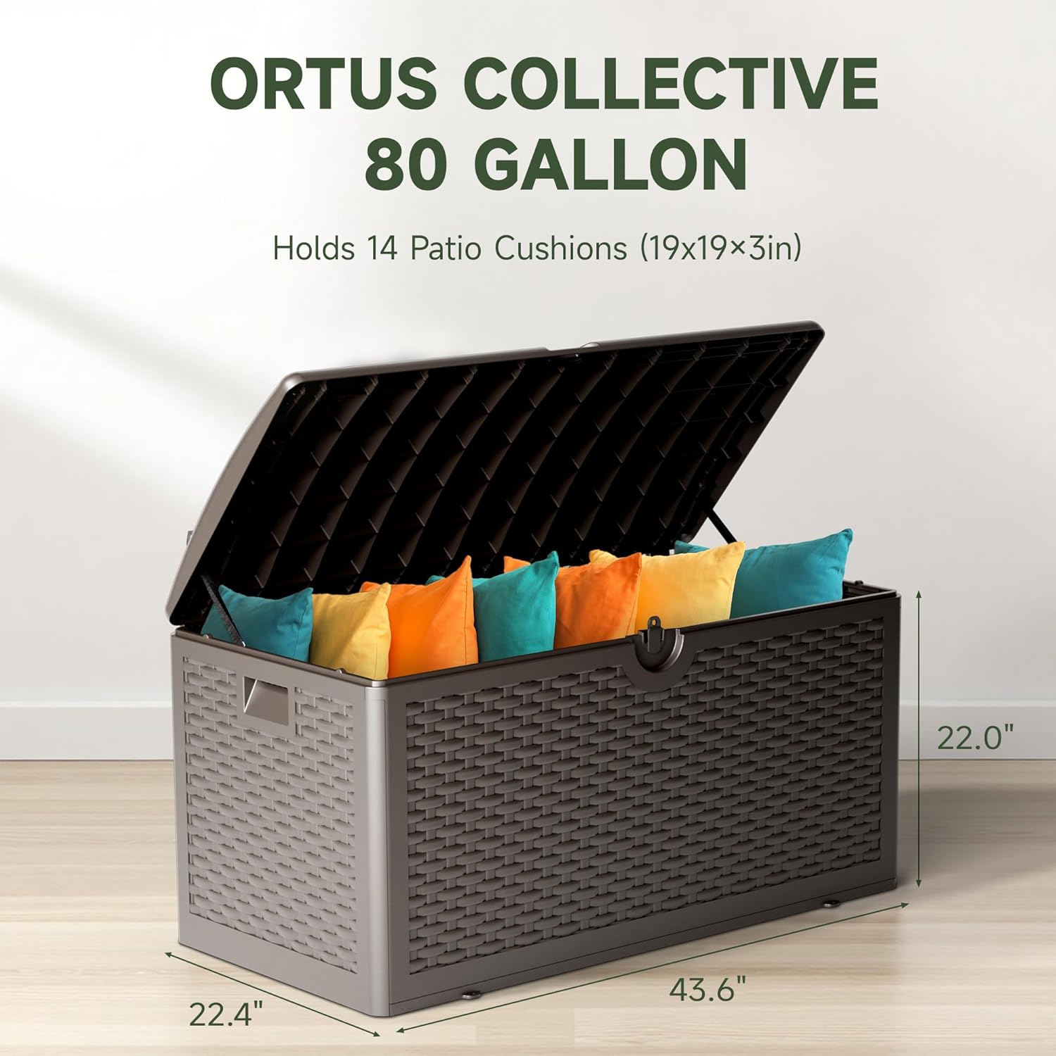 80 Gallon Resin Storage Box, All-Weather, Lockable Multi-Purpose Deck Box for Outdoor Cushions, Patio Items, and Garden Equipment, Pure Brown - Image 3