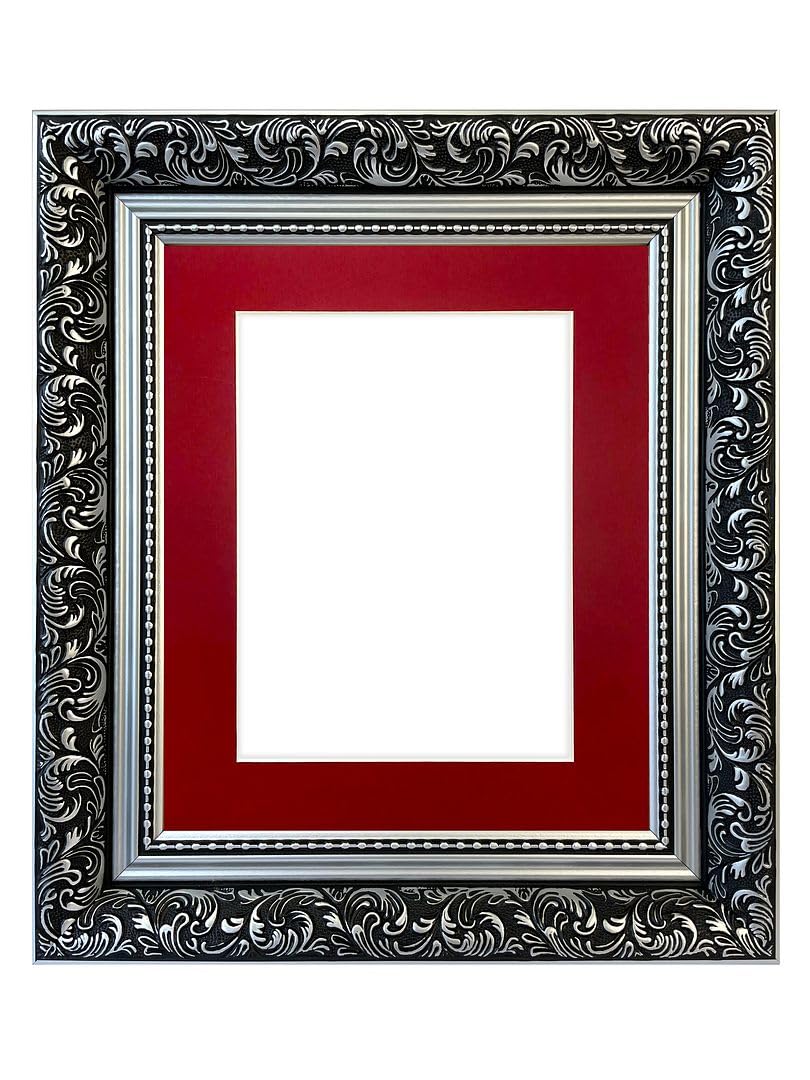 FRAMES BY POST Large Dahlia Silver Picture Photo Frame with Red Mount 24 x 20 Image Size 20 x 16 Inch Plastic Glass โ image 1
