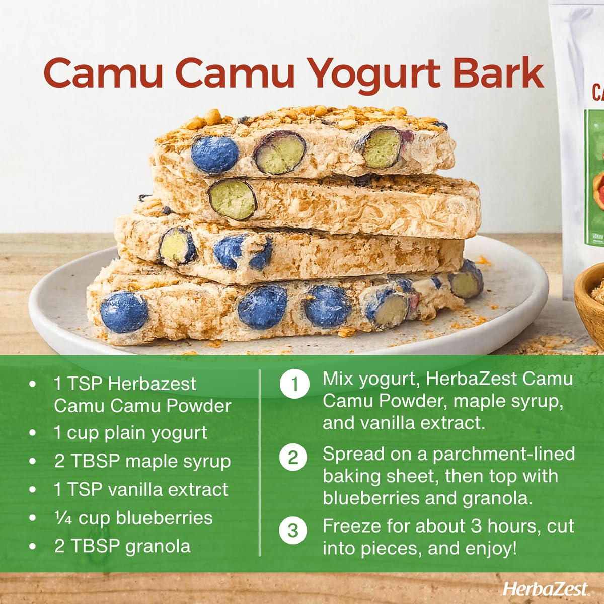 HerbaZest Organic Camu Camu Powder – Raw – 16oz (1 Full LB) – High Vitamin C Content – USDA Certified, Vegan, Non-GMO & Gluten Free – Ideal for Smoothies, Yogurt & More