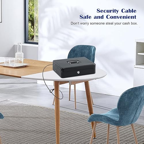 Miniatura 7 de KYODOLED Caja de efectivo con bandeja de dinero, cerradura de llave con cable de seguridad y bolsa impermeable, 11.81 pulgadas de largo 9.45