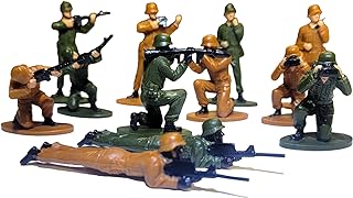 Free Standing US Army Men Solider Figures (2"-2.75") Highly Detailed Realistic Classic Soldiers Military Men in Green and Brown Uniforms. Great Party Favor Goodie Bag Filler. (Classic, 12, Pack)