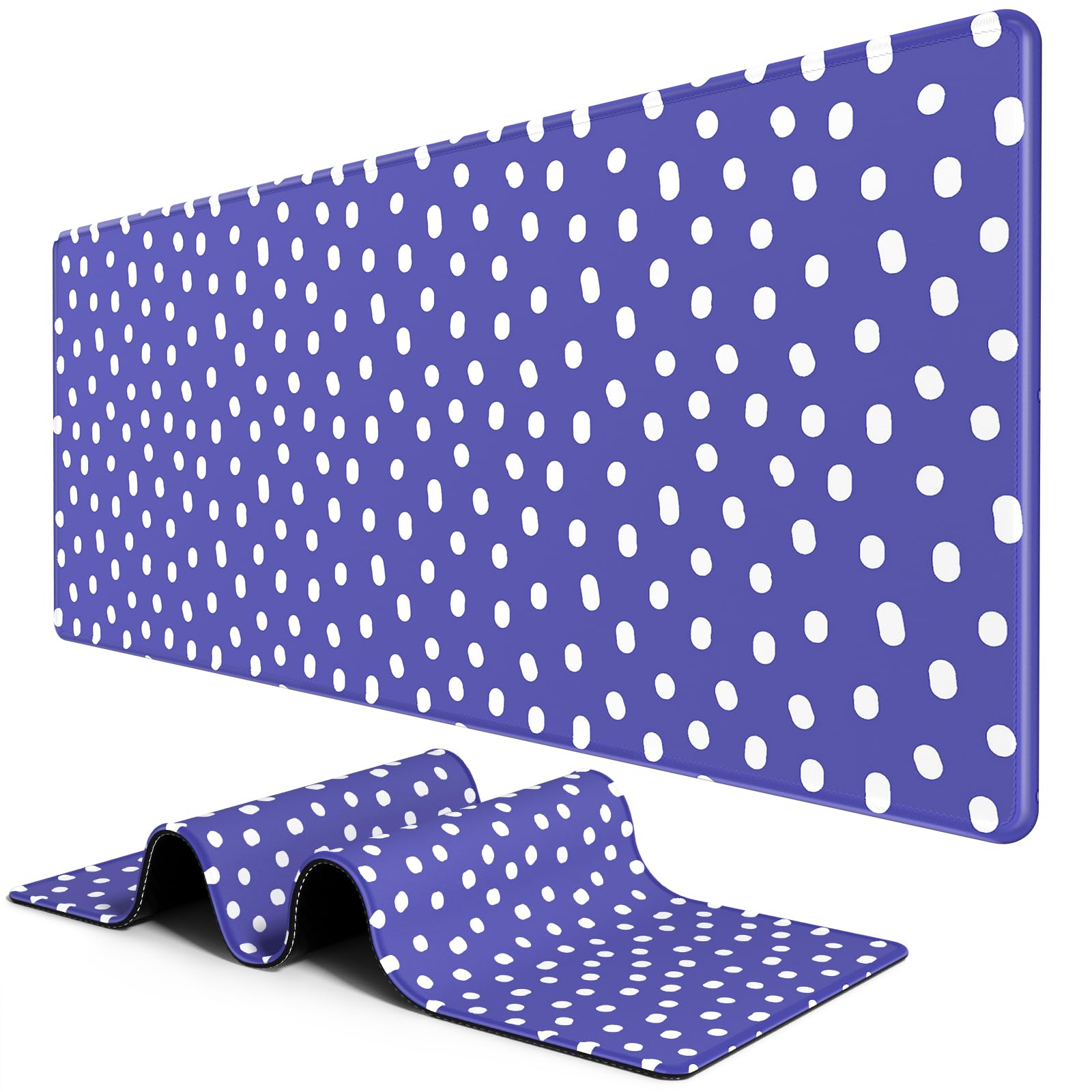 BOSOBO Large Desk Mat, XXL Extended Gaming Mat, Office & Home, Long Keyboard Mat, Huge Desktop Full Cover 31.5 x 11.8 Inches, Minimalist Purple Polka