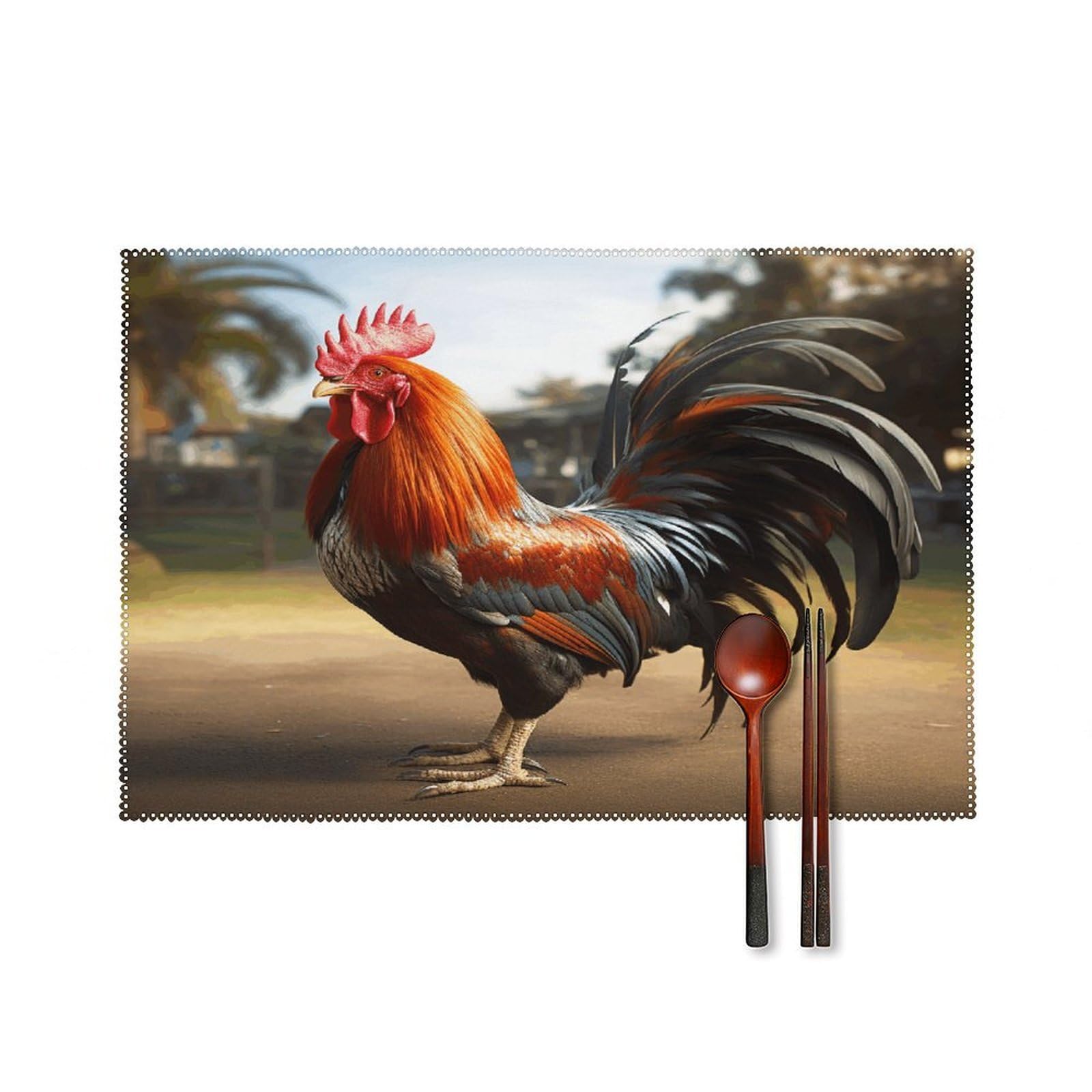Proud Rooster Placemats Set of 6 Non-Slip Heat Resistant Table Mats Canvas Washable Cloth Place Mats Easy to Clean Premium Placemat for Kitchen Dining Table Decoration