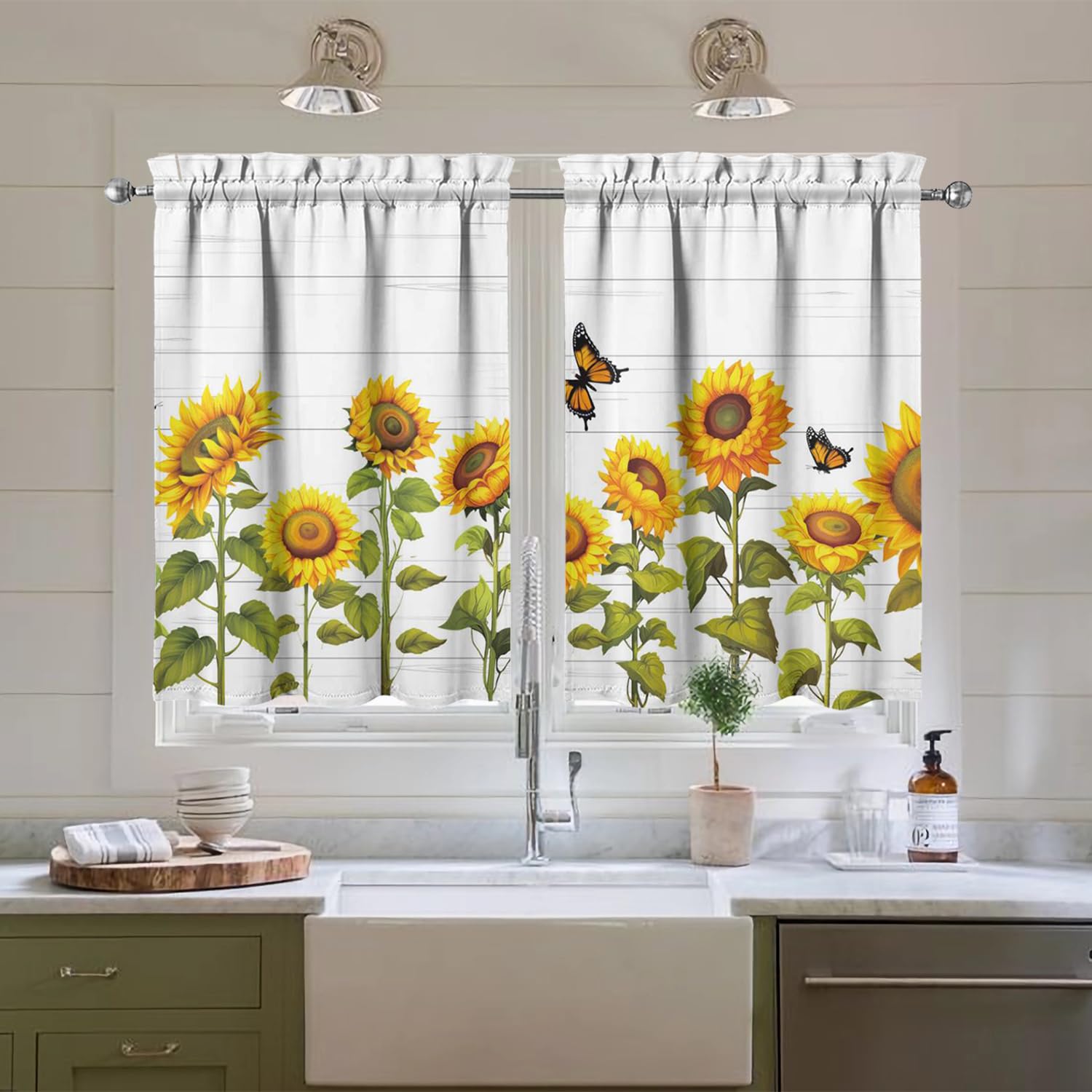 sdhinlwo Sunflower Kitchen Curtains Sets for Windows Sunflower Summer Curtain Sink Window Valance 3 Piece Set Kitchen Tier Curtains 3 Panels Decor for Living Room Bedroom 54x36 Inches