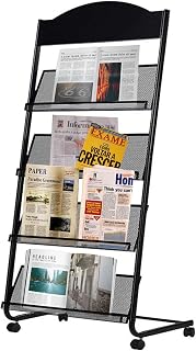 Soporte Portátil de Suelo de Folletos, Revistero De Hierro Con 4 Bolsillos Grandes, Soporte Para Folletos A4 Con Ruedas Para áReas De Recepción, Salas De Espera, Escuelas O Bibliotecas