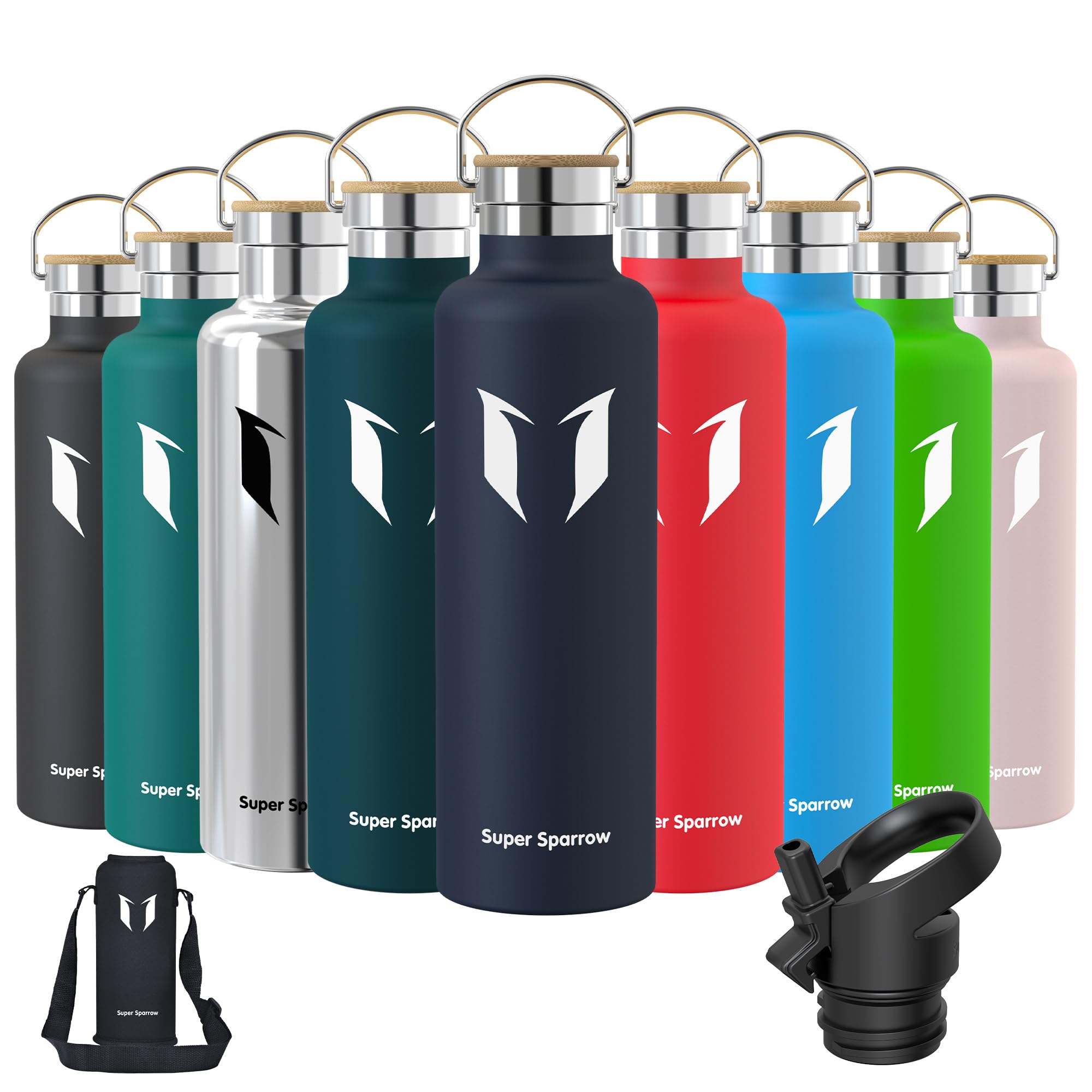 Super Sparrow Borraccia Termica - Bottiglia Termica Senza Perdite - 350ml/500ml/620ml/750ml/1L - Senza BPA Borracce Bambini - Per Scuola, Sport, Campeggio, Palestra, Ciclismo - Con 2 Tappi