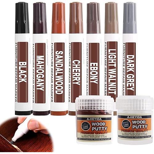Furniture Repair Kit Wood Markers - New 7 Color Red Sandalwood Series Wood Floor Scratch Repair Kit, Wood Furniture Touch Up Stain Pens and Wood Putty Repair Tool for Stains, Scratches, Floors, Tables