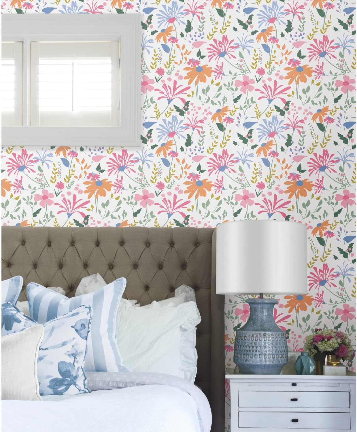 Roommates RMK12174PLW White Bella Garden Peel and Stick Wallpaper
