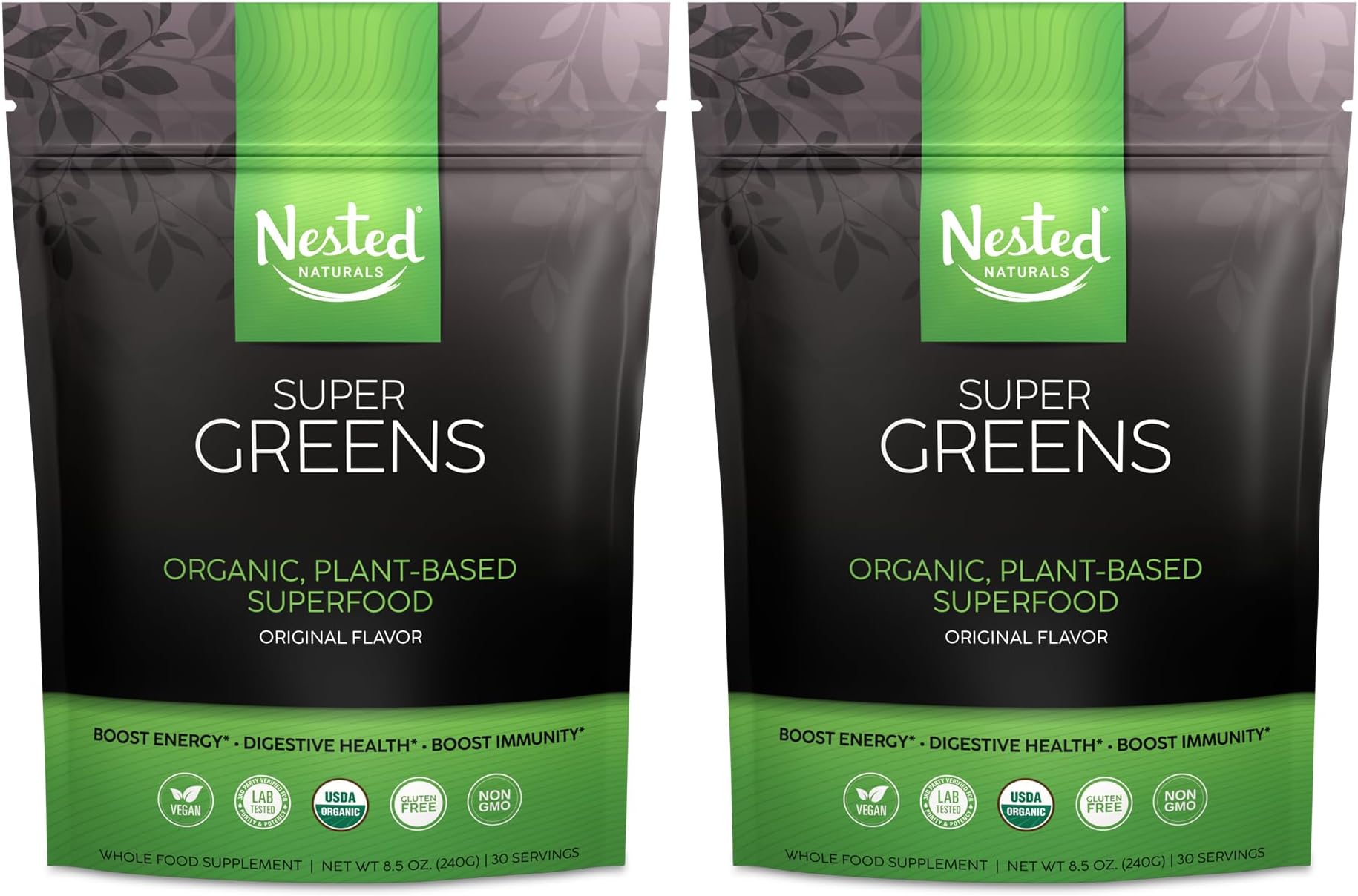 Super Greens Daily Greens Superfood Powder - Certified USDA Organic Green Powder w/20+ Whole Foods, Spirulina Powder, Wheat Grass - Probiotics, Fiber & Enzymes - Original Refill 2-Pack, 60 Servings