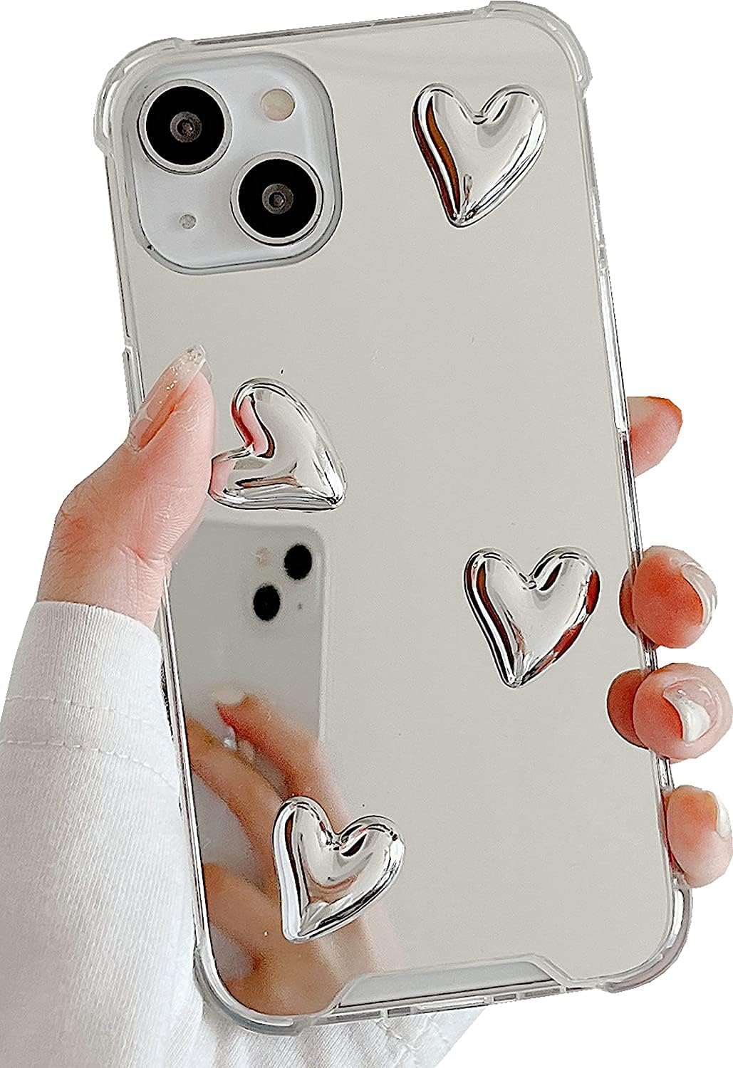 Compatible with iPhone 13 Pro Max case,Mirror Senior Silver Cute Heart Soft Silicone Clear Makeup Mirror Women Girls Shockproof Protect Cover Case for iPhone 13 Pro Max.