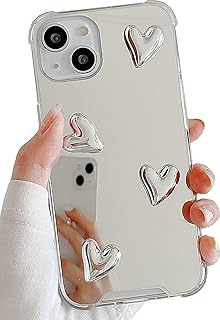 Compatible with iPhone 14 Plus case,Mirror Senior Silver Cute Heart Soft Silicone Clear Makeup Mirror Women Girls Shockproof Protect Cover Case for iPhone 14 Plus.