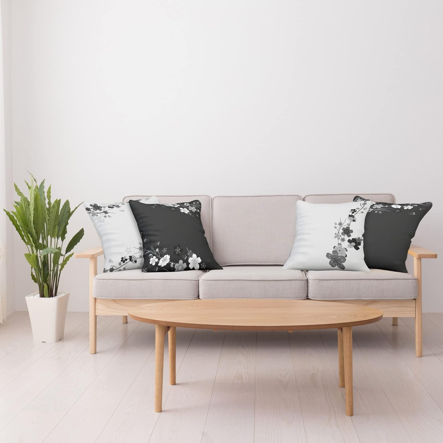 Ambesonne Cherry Blossom Throw Pillow Cushion Case Pack of 4, Pastel Colored Spring Blooming Branches Sakura Japanese Themed Motif, Modern Accent Double-Sided Printing, 20" x 12", Dark Grey