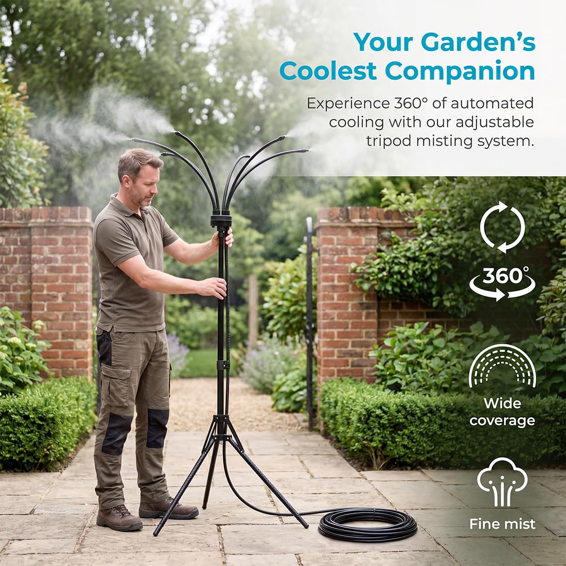 Brumisateur d'extérieur portable réglable 2026 m pour jardin, piscine et animaux de compagnie, brumisateur à 360 °, idéal pour rafraîchir l'arrière-cour