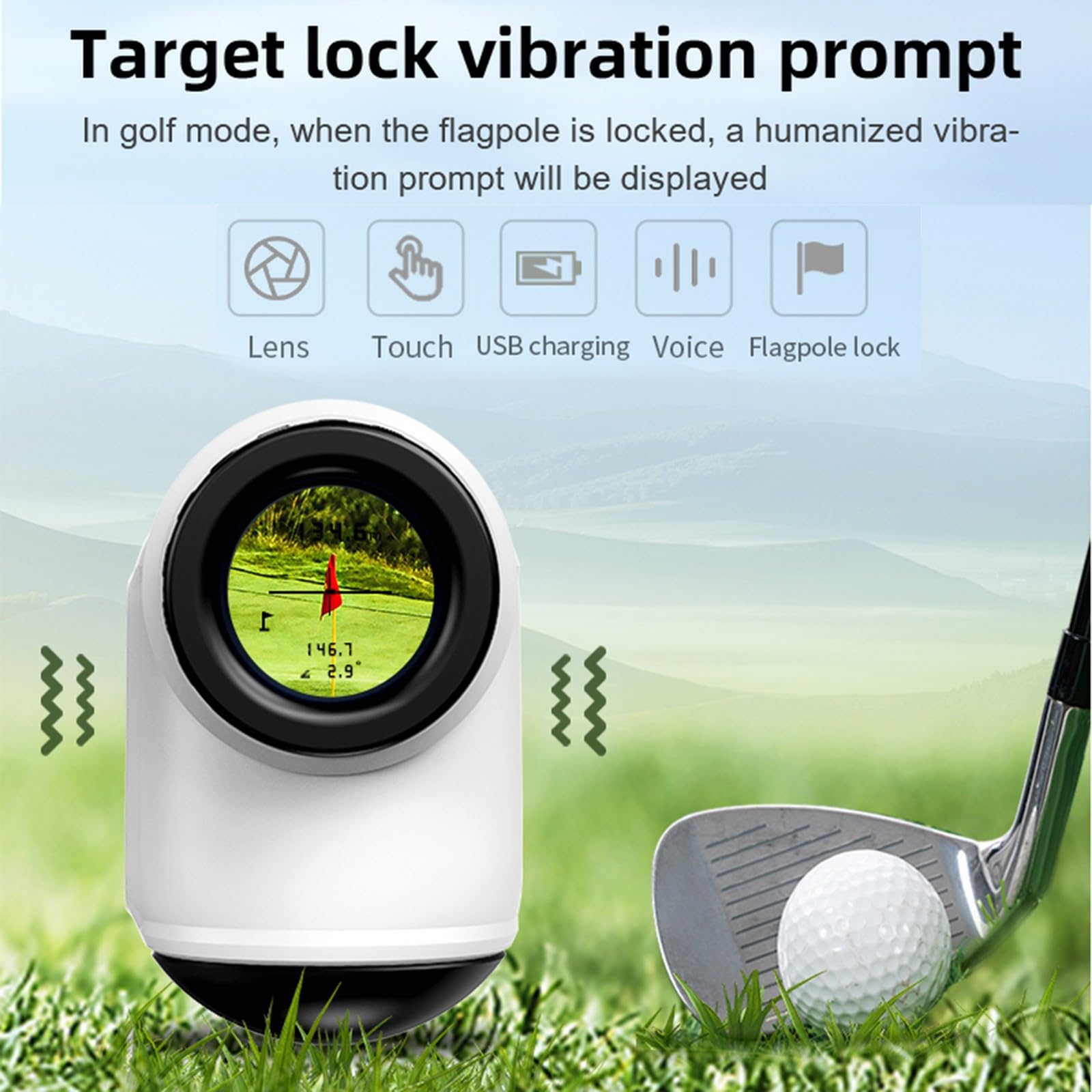 Télémètre de golf avec écran tactile couleur LCD HD, étanchéité IP54, fonction vocale, charge de type C