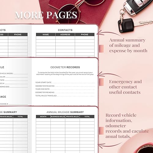 Miniatura 5 de JUBTIC Libro de registro de kilometraje automático para impuestos, libro de registro de mantenimiento de vehículos, rastreador de kilometraje para