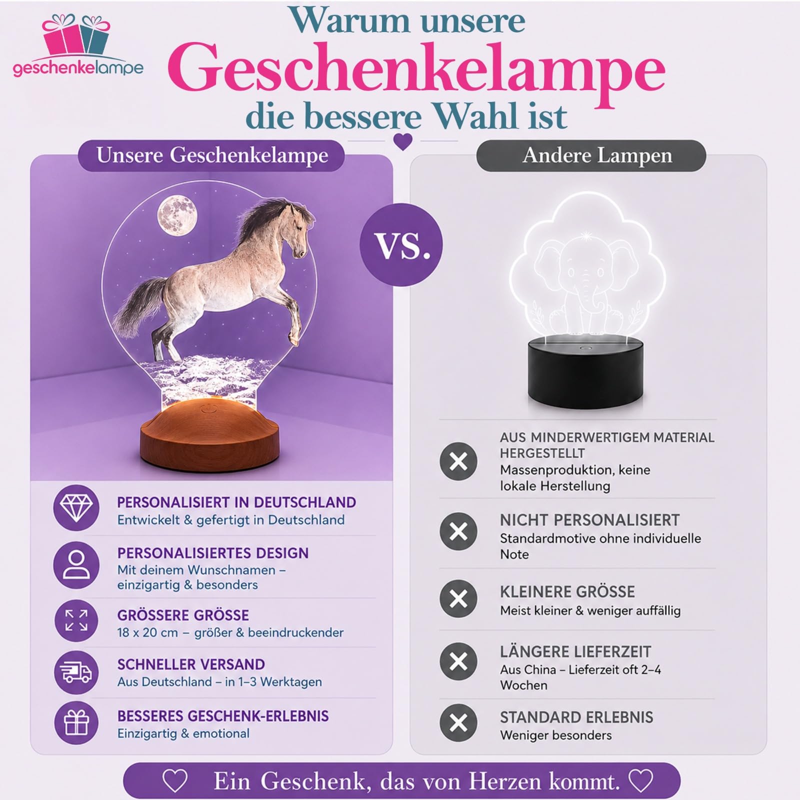 Dla miłośników zwierząt z grawerunkiem, spersonalizowana lampa dekoracyjna (koń 2)