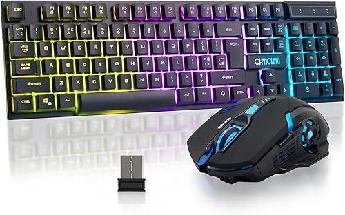 Teclado inalámbrico y mouse para videojuegos, batería recargable con retroiluminación RGB, combo de jugador, sensación mecánica, anti-fantasma, con