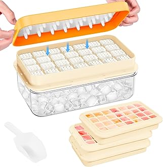 PHINOX Ice Cube Tray with Lid and Bin, 3 Pack Plastic Ice Cube Tray Molds, 84 pcs Ice Trays for freezer, Chilling Drinks, Whiskey & Cocktails, with Ice Container and Ice Scoop, BPA-Free