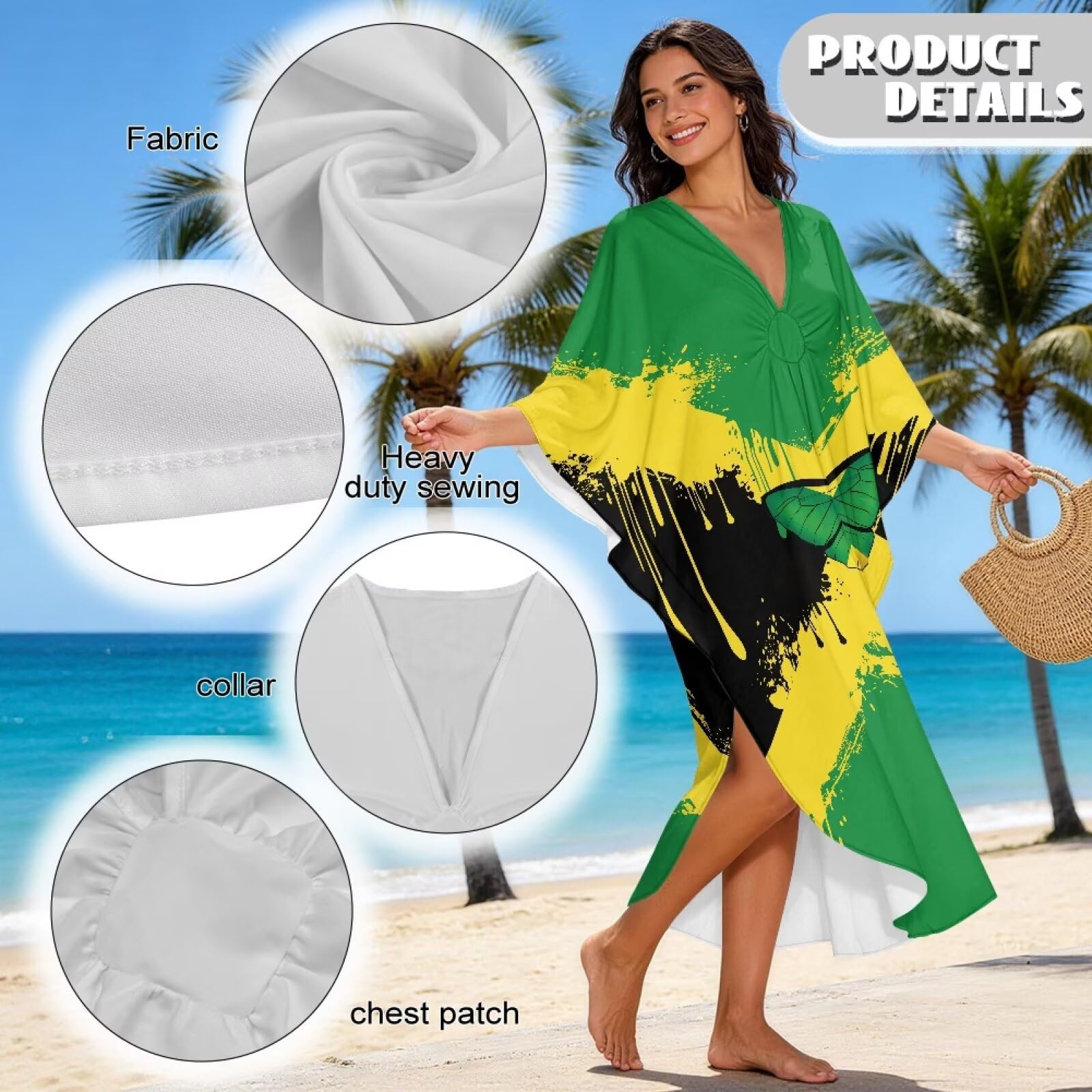 Xoenoiee Caftano da donna taglie forti copricostume da spiaggia con scollo a V manica a pipistrello copricostume estivo caftano vestito