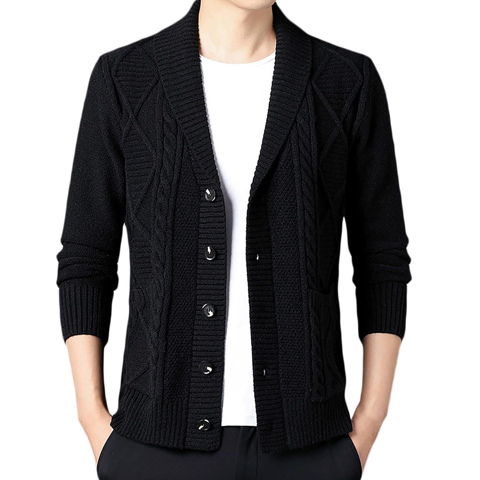 Genérico Cardigan Punto Hombre, Botones para Chaqueta Hombre con Botones De Punto De Manga Larga Frente Abierto Ligeros con Botones Suéter Tipo Cárdigan Suéter Otoño Invierno