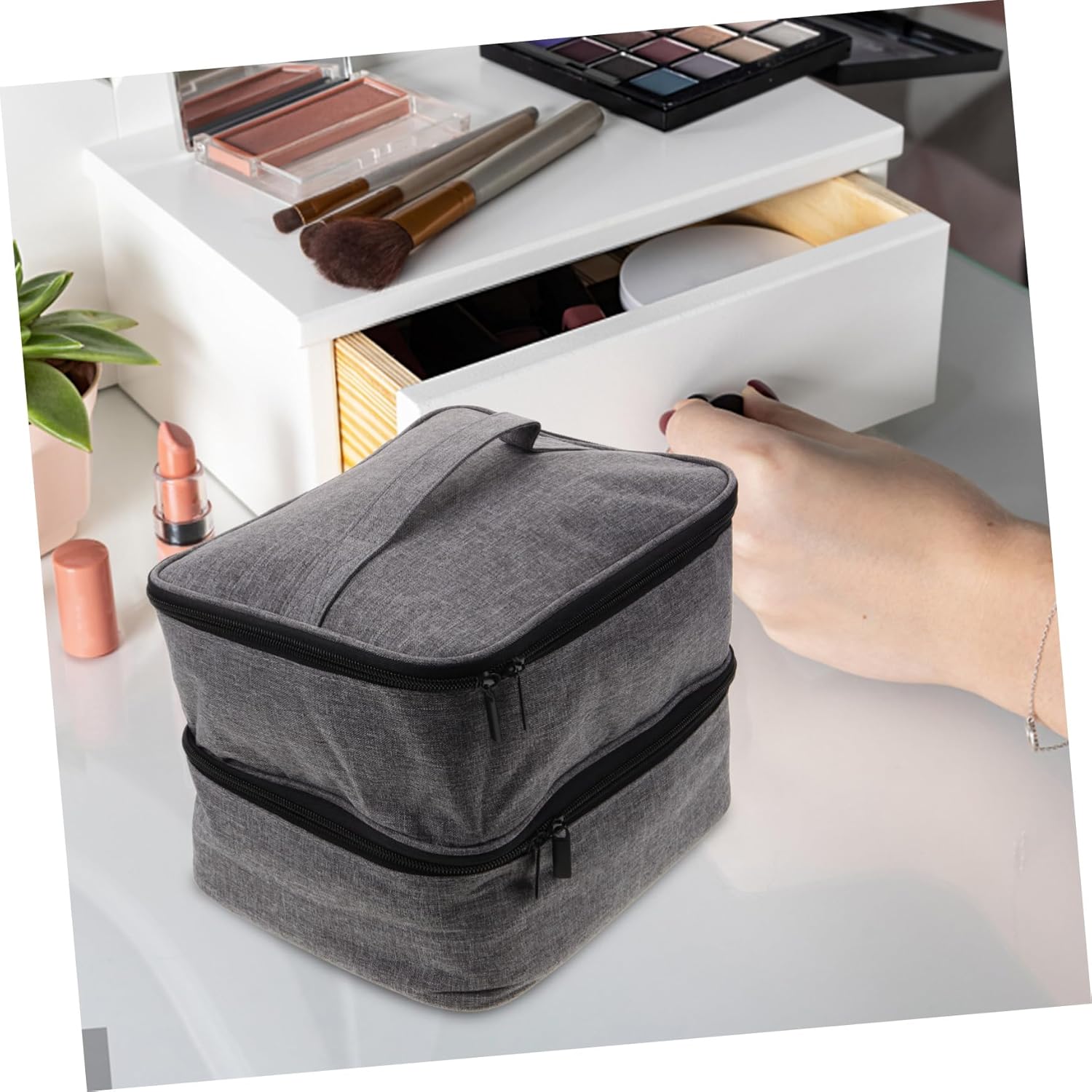 and Nail Polish Organizer Case Double Storage Bag for Makeup and Portable Zippered Holder for Travel Capacity Design