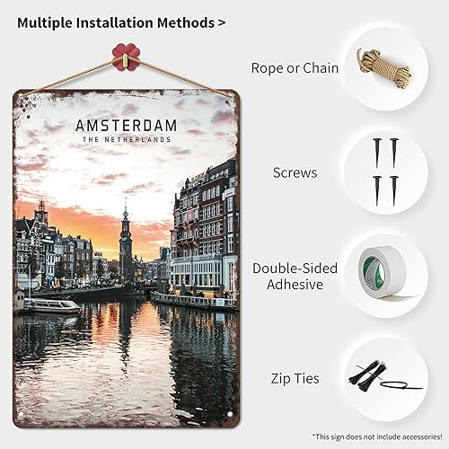Miniatura 3 de Amsterdam Nl - Letrero de metal con diseño de paisaje de ciudad, retro, para hombre, cueva, bar, garaje, habitación, calle, decoración de pared, 8 x
