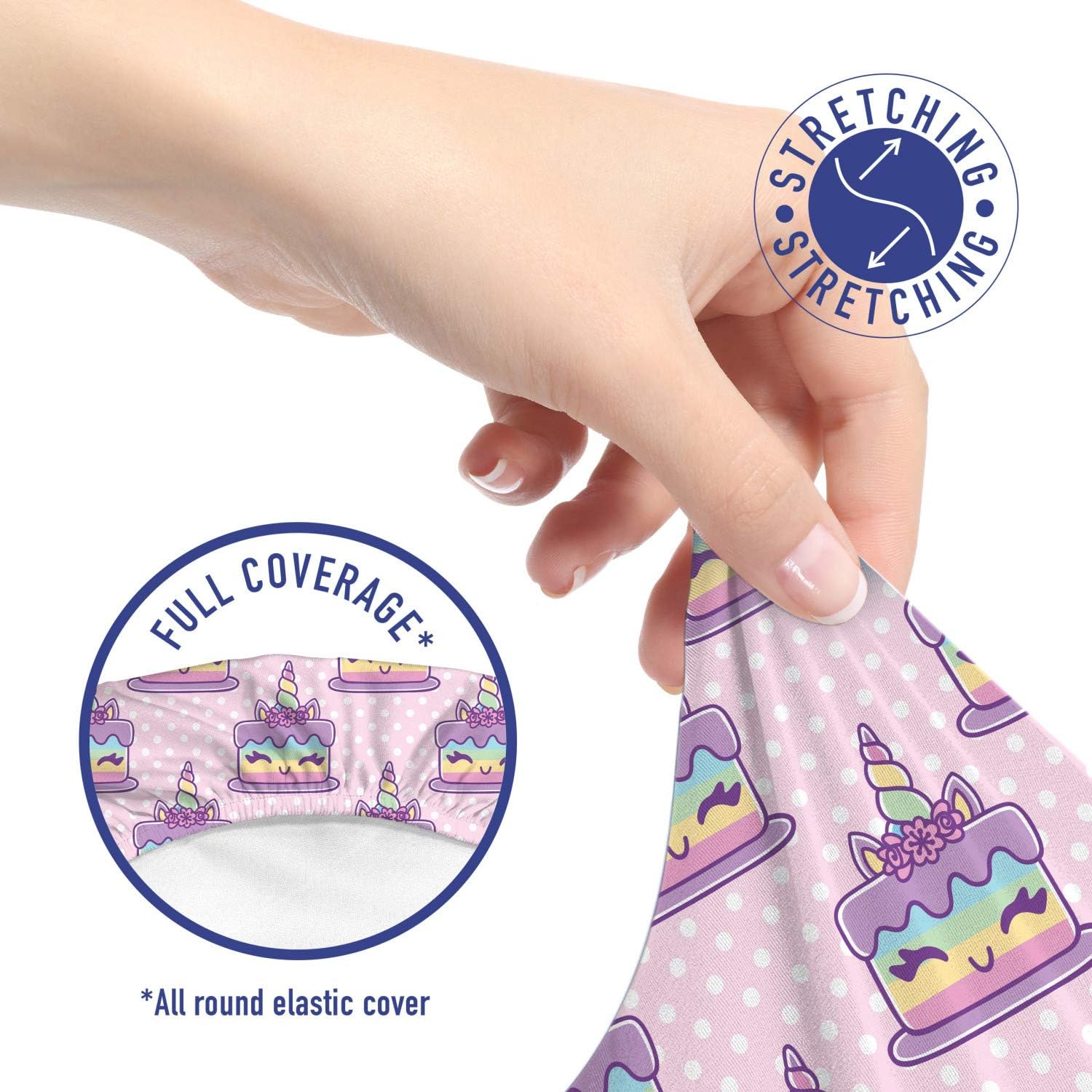Ambesonne Pink Polka Dots Office Chair Slipcover, Continuous Funny Unicorn Cake on Polka Dots Cartoonish Design, Protective Stretch Decorative Fabric Cover, Standard Size, Pink Lilac