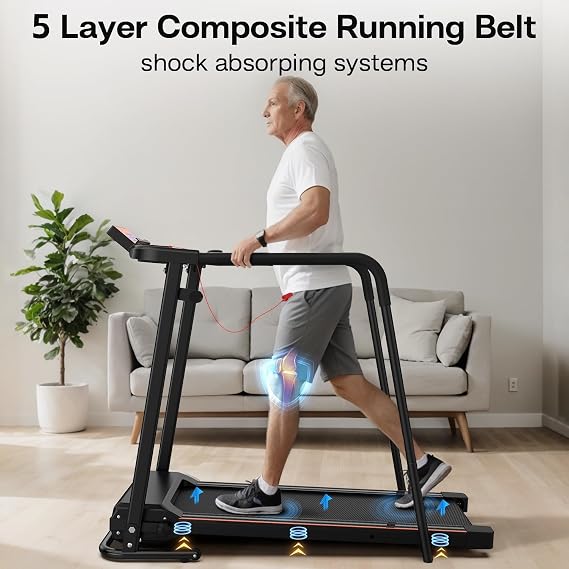 Walking Treadmill for Seniors with Long Handrails, APP Control & 3D Virtual Scenes 3.0HP Quiet Motor, 300 lb Capacity, Shock Absorption, LCD Display Ideal for Home, Office & Small Spaces