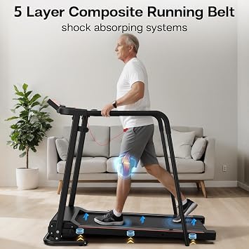 Walking Treadmill for Seniors with Long Handrails, APP Control & 3D Virtual Scenes 3.0HP Quiet Motor, 300 lb Capacity, Shock Absorption, LCD Display Ideal for Home, Office & Small Spaces