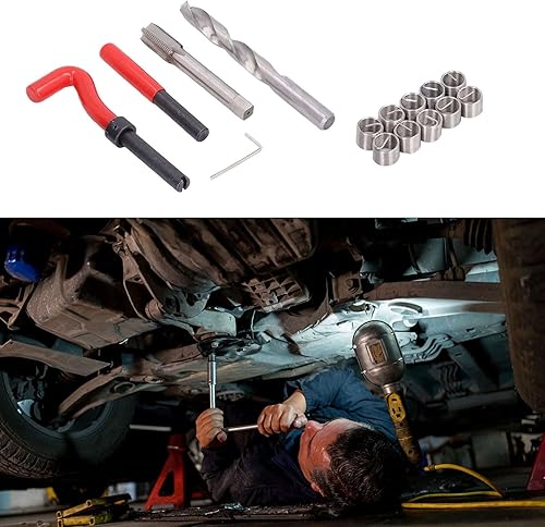 Miniatura 6 de Walfront 15 unids/set M14x1.1.969 in Kit de reparación de rosca, herramienta de mano compatible con inserción para reparar hilos dañados en acero,