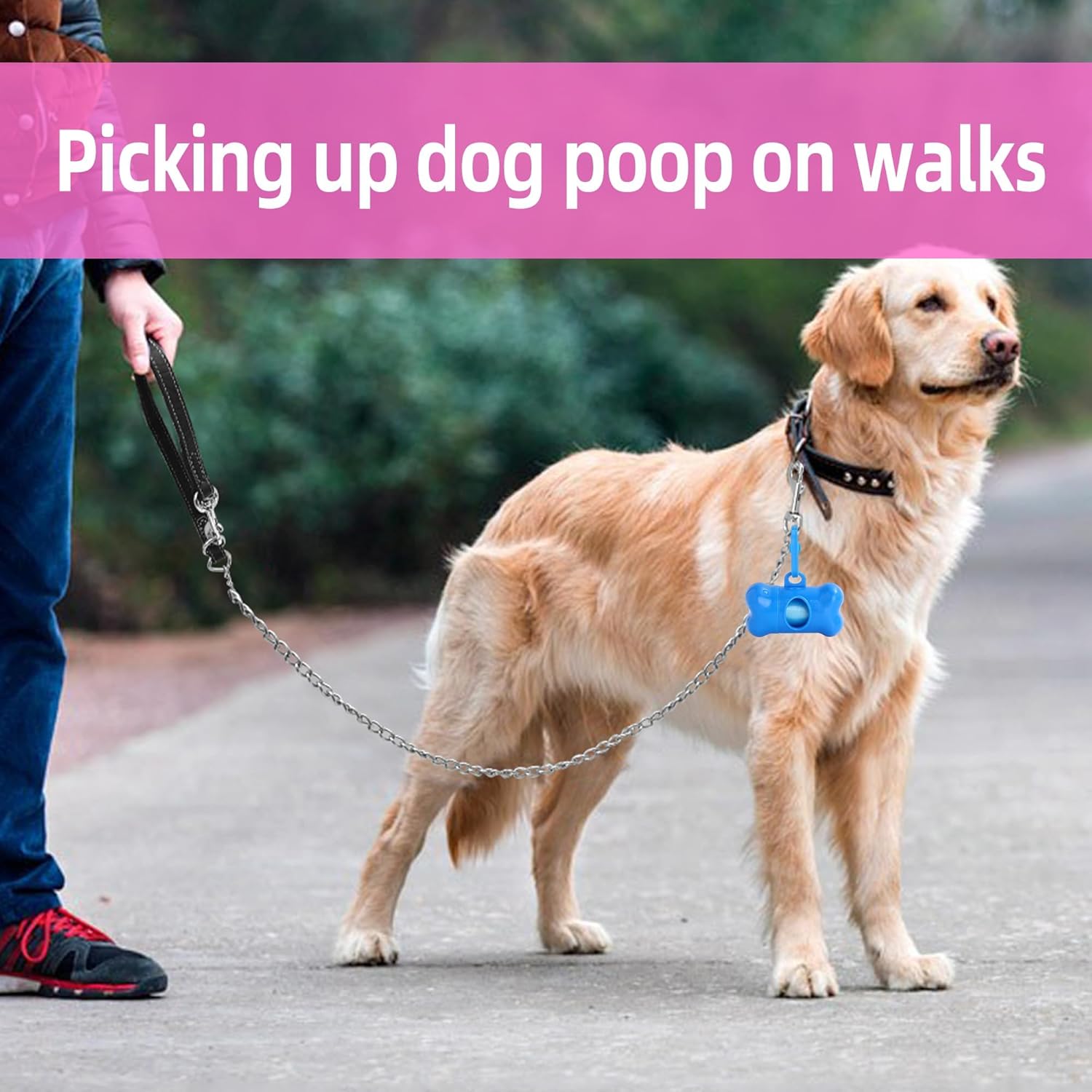 50 Pcs Dog Poop Trash Bag Holder Dispenser Plastic Dog Poop Waste Bag Holder for Leash with Hook and Leak Proof,with Leak Proof PET Waste Bags for Walking Hiking Camping (Bone Shape)