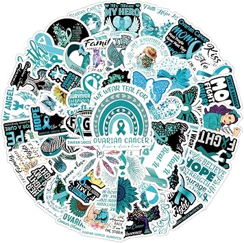 61 Pcs Ovarian Cancer Awareness Ribbons Vinyl Decals Waterproof Stickers for Helmet Laptop Phone Water Bottles for Aldults for Birthday Halloween Party Supplies Decoration Favors