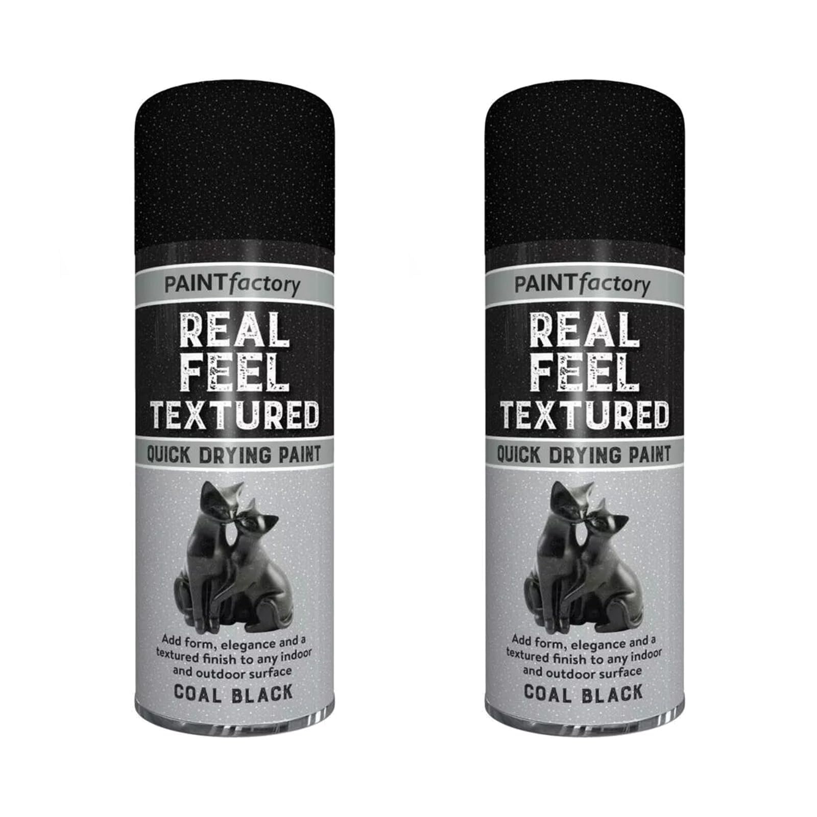 Real Feel Textured Spray, Matte Finish, Quick-Drying Formula, Resistant To Weather Conditions, UV Light, And Daily Wear, Black Coal Colour, 400 ML, (2PCS)