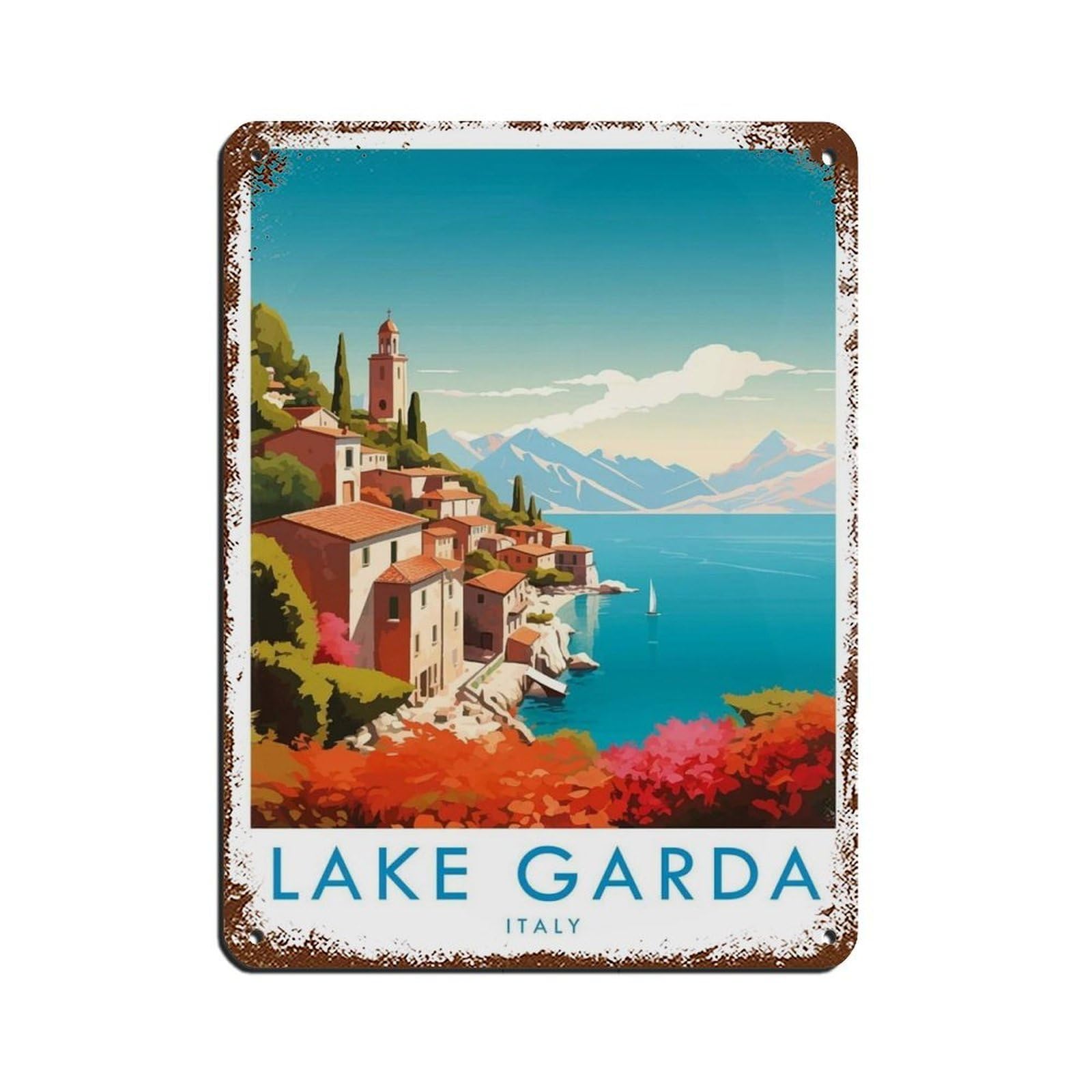 Lake Garda Travel Poster, Italy (2) Tin Sign Vintage Metal Pub Club Cafe Bar Home Wall Art Decoration Poster Retro 12x16inch(30x40cm)