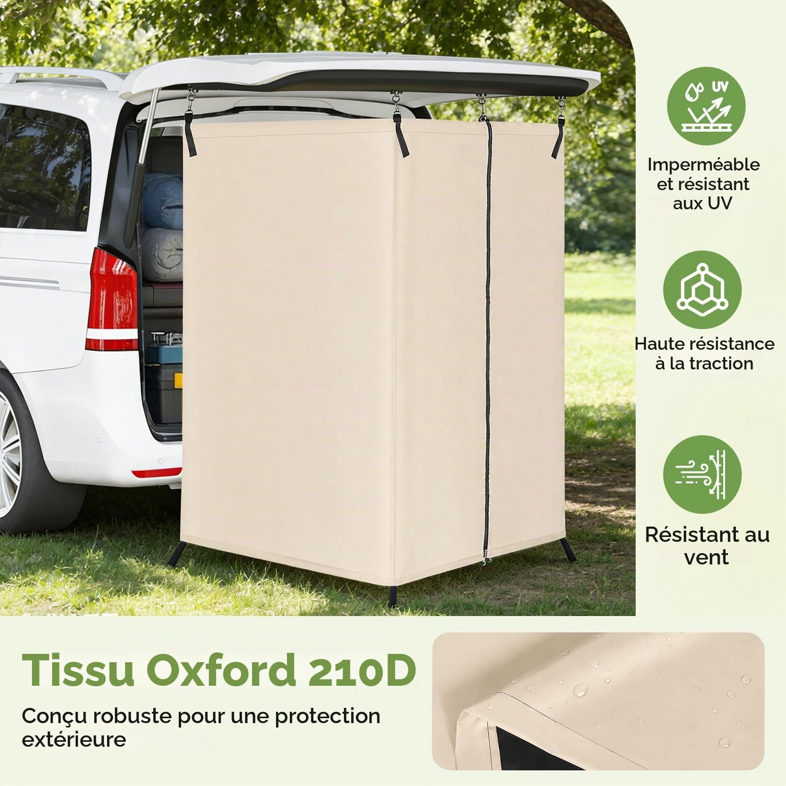Tente de Douche pour hayon de Voiture, Vestiaire extérieur, Rideau de confidentialité Suspendu 210D, Tente de confidentialité Portable, Convient pour Le Camping, la Plage, Les Voyages