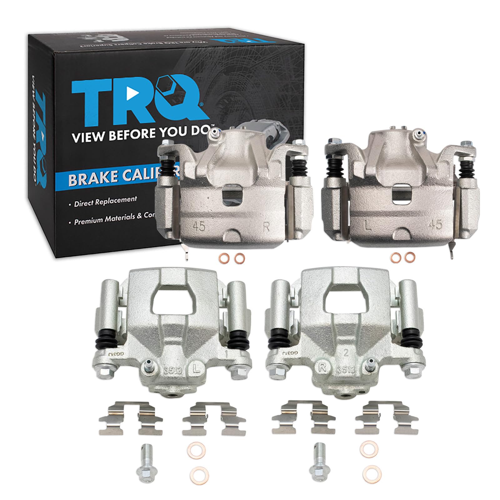 TRQ Front and Rear Brake Caliper Set Zinc Coated Brackets Compatible with 2013 Nissan Altima