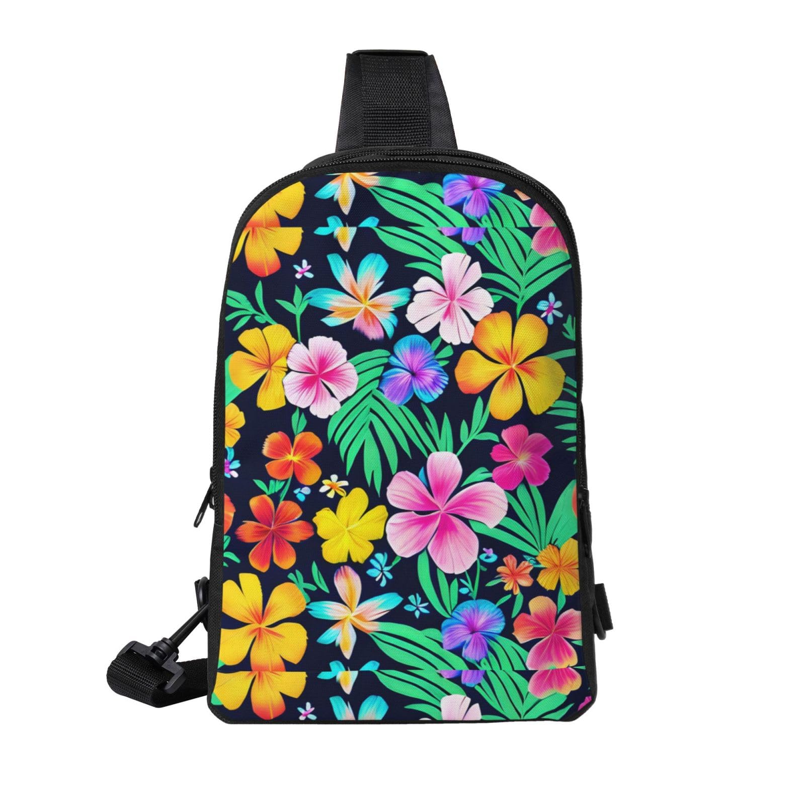 Colorful Flowers Adjustable Strap Large Capacity Double Layer Crossbody Chest Bag 7.7x2.4x11.8in For Camping Travel Daily Leisure Activities