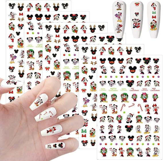 Christmas Nail Stickers Decals 6 Sheets Cute Cartoon Self
