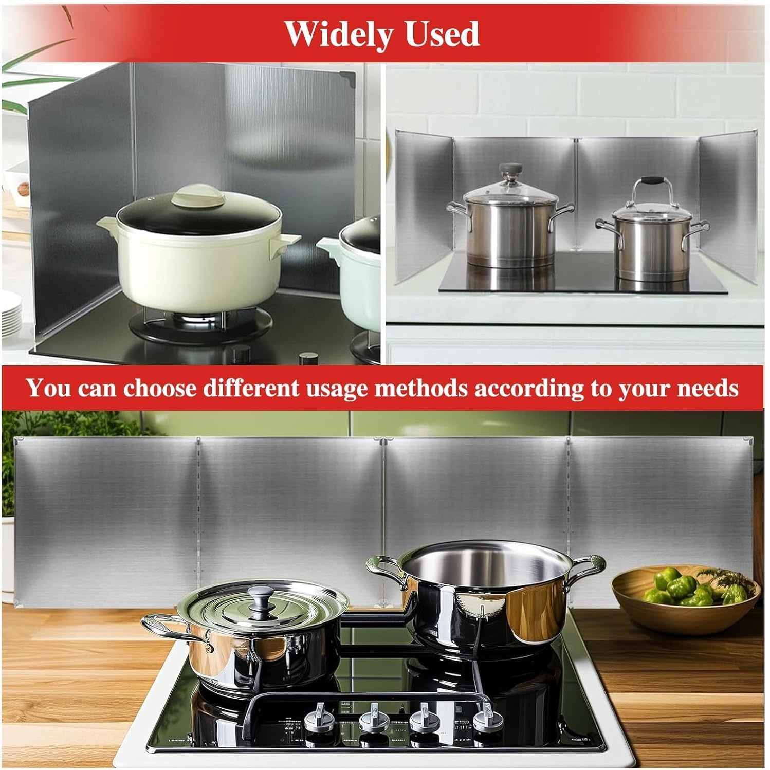 Oil Splatter Guard - 2 Sided Stainless Steel Insulation Board, 2 Pieces Grease Splatter Shield, Kitchen Backsplash Protector for Frying Pan and Stove