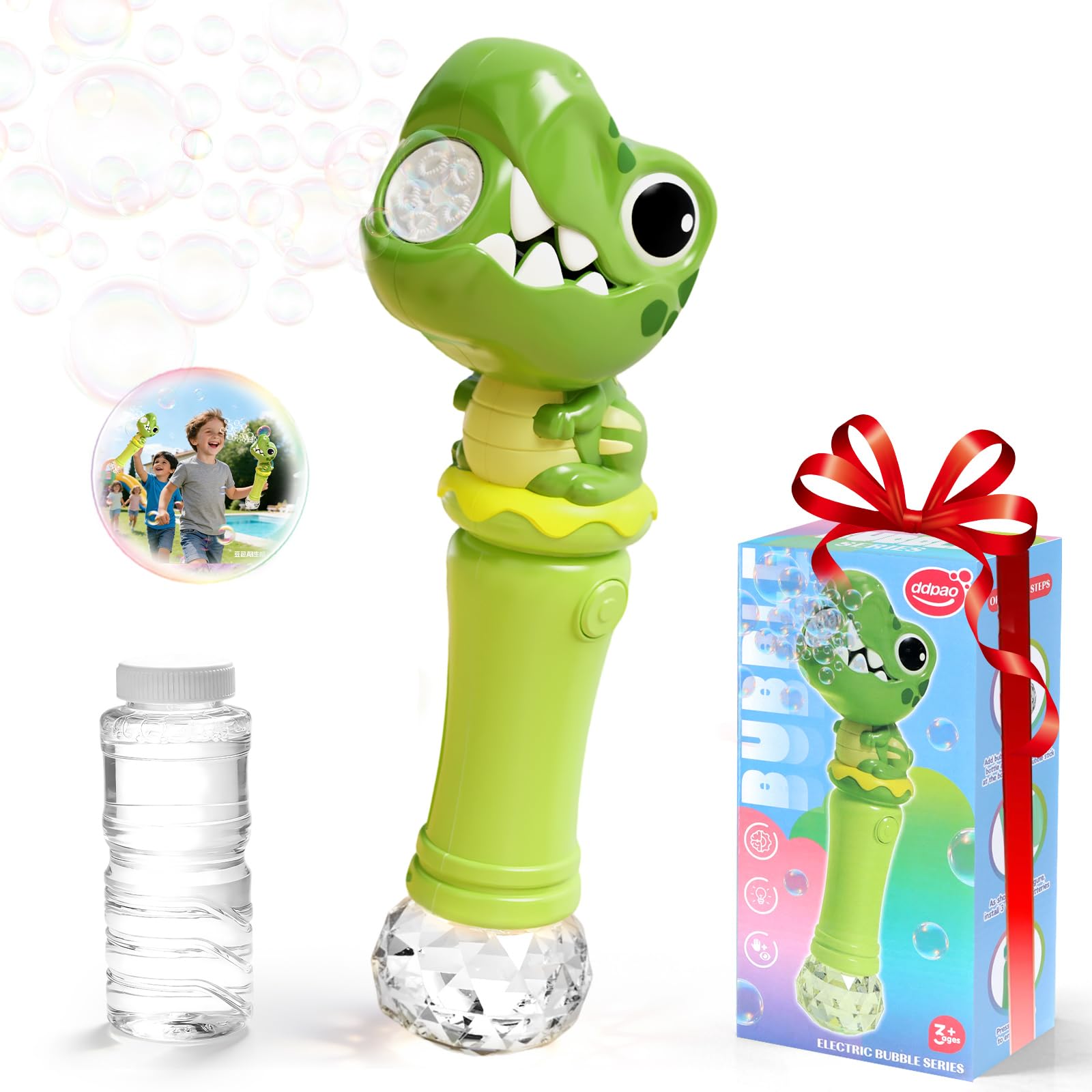 Toys for 3-8 Year Old Girls Kids: Bubble Wand with Light Bubble Machine for Kids Gifts for Age 3 4 5 6 7 8 Years Old Kids Birthday Presents Toy for Toddler Outdoor Bubble Maker Party Garden (Dinosaur)