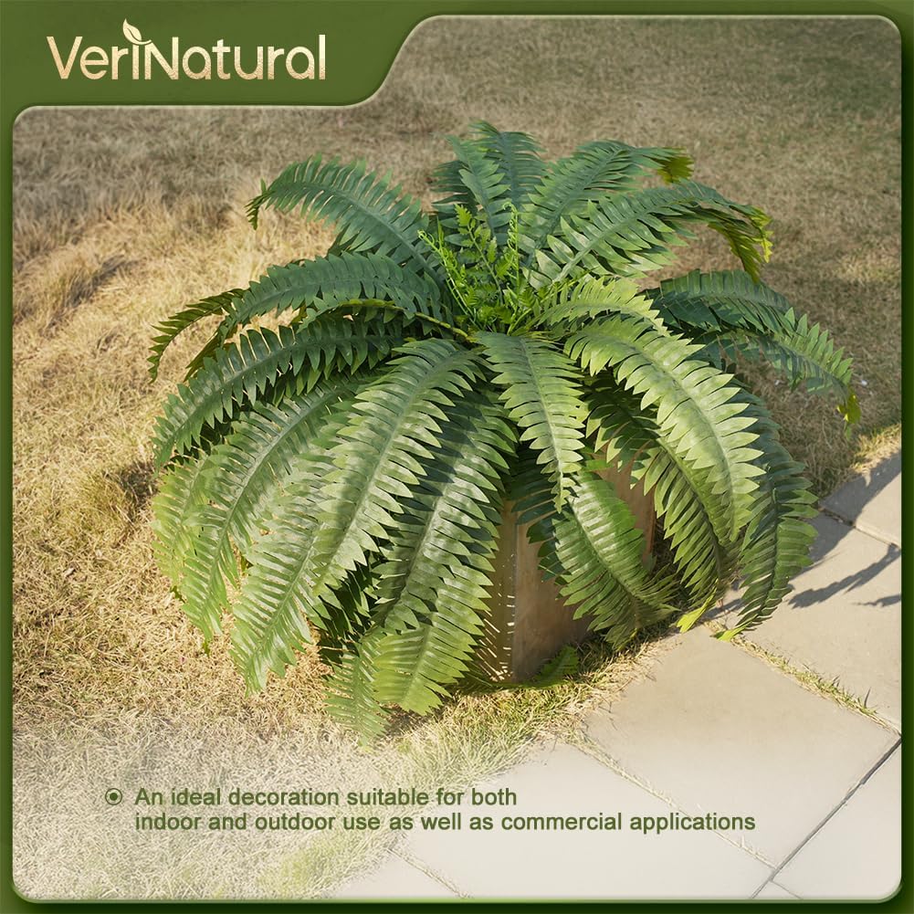 Artificial Boston Ferns 48" UV Resistant Faux Ferns With 39 Fronds for Outdoors - Large Fake Plants for Home, Garden, Front Porch and Hanging Decor - Lifelike Greenery for Indoor Spaces,VN141