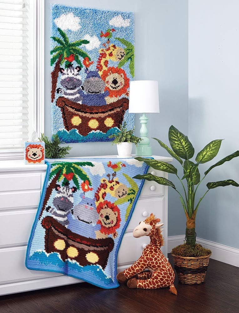 Mary Maxim Noah's Ark Intarsia Baby Blanket Crochet Kit, Intermediate Crochet Blanket Kit Includes Soft Acrylic Yarn, Pattern and Instructions, Finished Size 32" x 40