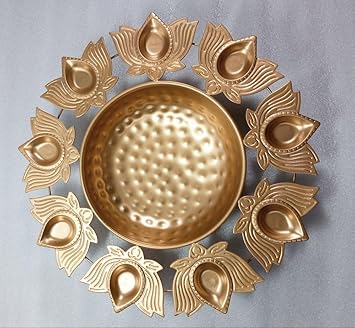 Sara Handicraft Round Shape Metal Diya Urli Pot for Home Decor Floating Flower Candle Decoration | Decorative urli Bowl for Home Decor | Designer Urli Traditional (10/12/14 Inch) (Gold FINISH18)