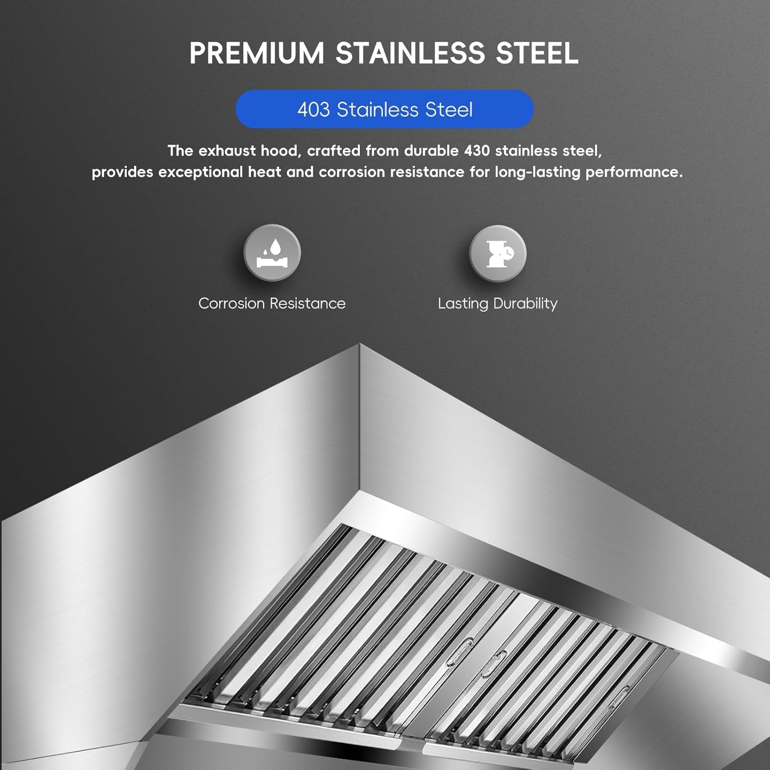 9FT Commercial Exhaust Hood, 201 Stainless Steel Rust-Resistant Vent Hood with 4 Detachable U-Shaped Grid Oil Filter for Food Truck, Concession Trailer & Commercial Restaurant Kitchen