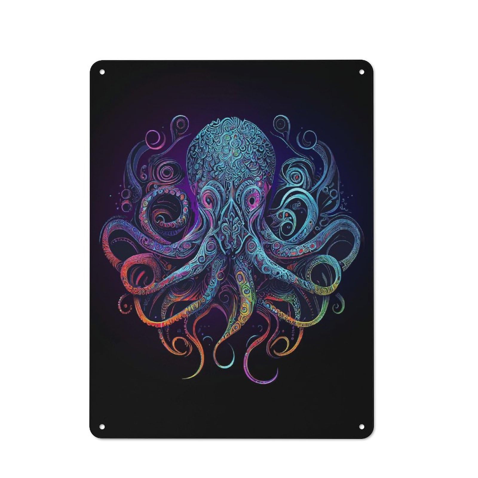 Junmoney Style-23 Colorful Kraken Octopus Rustic Tin Wall Plaque 40X30cm For Hobby Room Or Studio, A Christmas Gift For People Styling Hobby Room And Studio