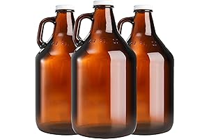 ZEAYEA 3-Pack Glass Growler Jug Set: Space-Saving, Leak-Proof 64 oz Amber Jugs...