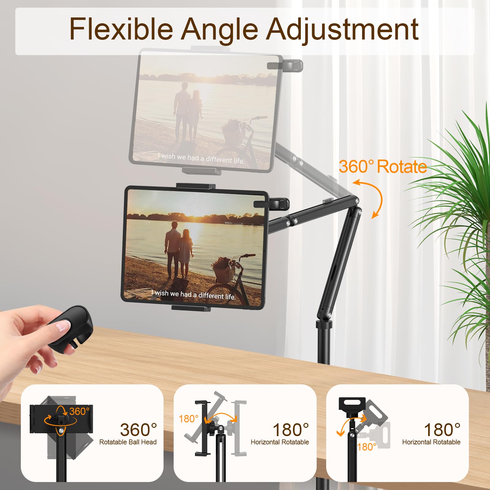 Houele Soporte de suelo para tablet con girador de páginas, soporte de suelo para iPad con bandeja | Soporte para Kindle de altura ajustable para cama, tablet, iPad, para Kindles, iPad y teléfonos de 4.7 a 15.6 pulgadas
